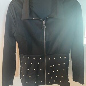 Stylish Black Pearl-Studded Women's Jacket & shorts.